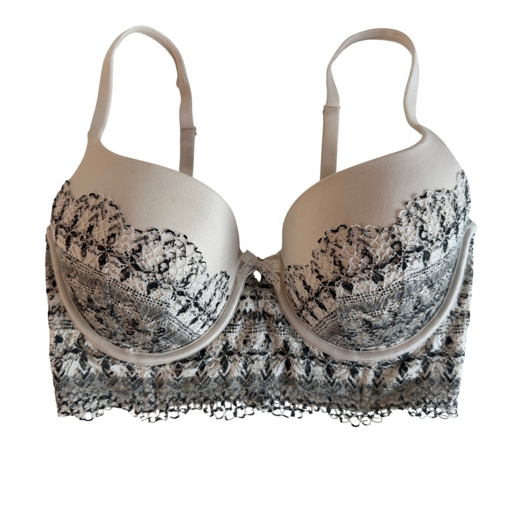 Victorias Secret Body by Victoria Lined Demi Bra 34DD Cream Black Lace Underwire